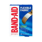 Box of flexible fabric adhesive bandages, all one size, 30 count, blue and white packaging