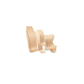 Assorted beige adhesive medical bandages on a white background