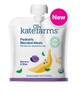 Pediatric blended meal pouch with banana, blueberry, oats, and USDA organic label