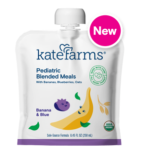 Pediatric blended meal pouch with banana, blueberry, oats, and USDA organic label