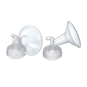 Clear silicone breast pump shields with flanges for medical supply use