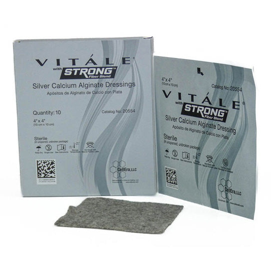 Vitale silver calcium alginate wound dressings, sterile 4x4 medical supply, box and pad