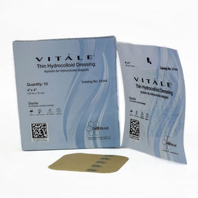 Vitale thin hydrocolloid dressing 4x4 inch sterile wound care bandage with product packaging