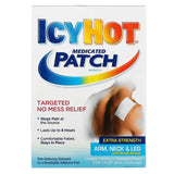 Icy Hot medicated patch box for pain relief, extra strength, for arm, neck, and leg