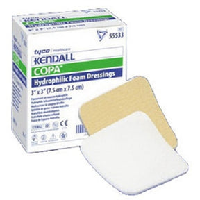 Kendall COPA hydrophilic foam dressings, 3x3 inch, medical wound care supplies box with pads