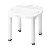 White adjustable shower chair with non-slip legs for bathroom safety and mobility support