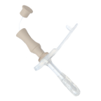 Medical button device with beige cap and transparent tube for home care use