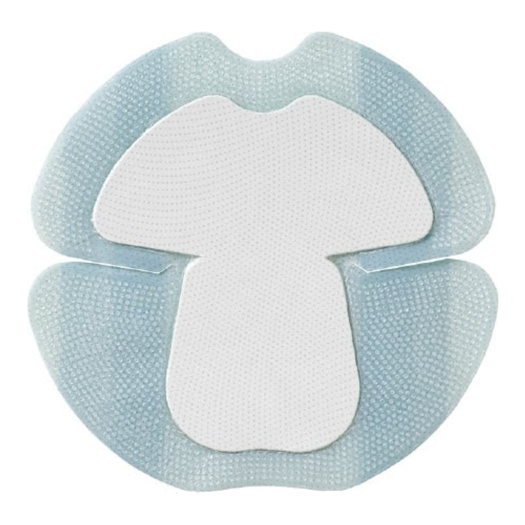 Hydrocolloid adhesive medical dressing with a unique cut-out shape for secure wound care
