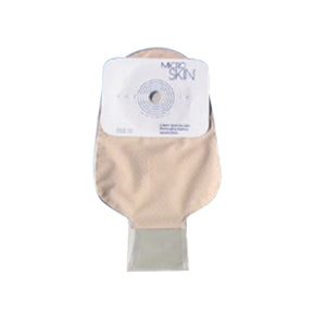 One-piece drainable colostomy pouch with plain skin barrier, beige with adhesive panel