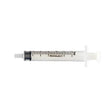Sterile Monoject medical syringe with clear barrel and measurement marks on white background