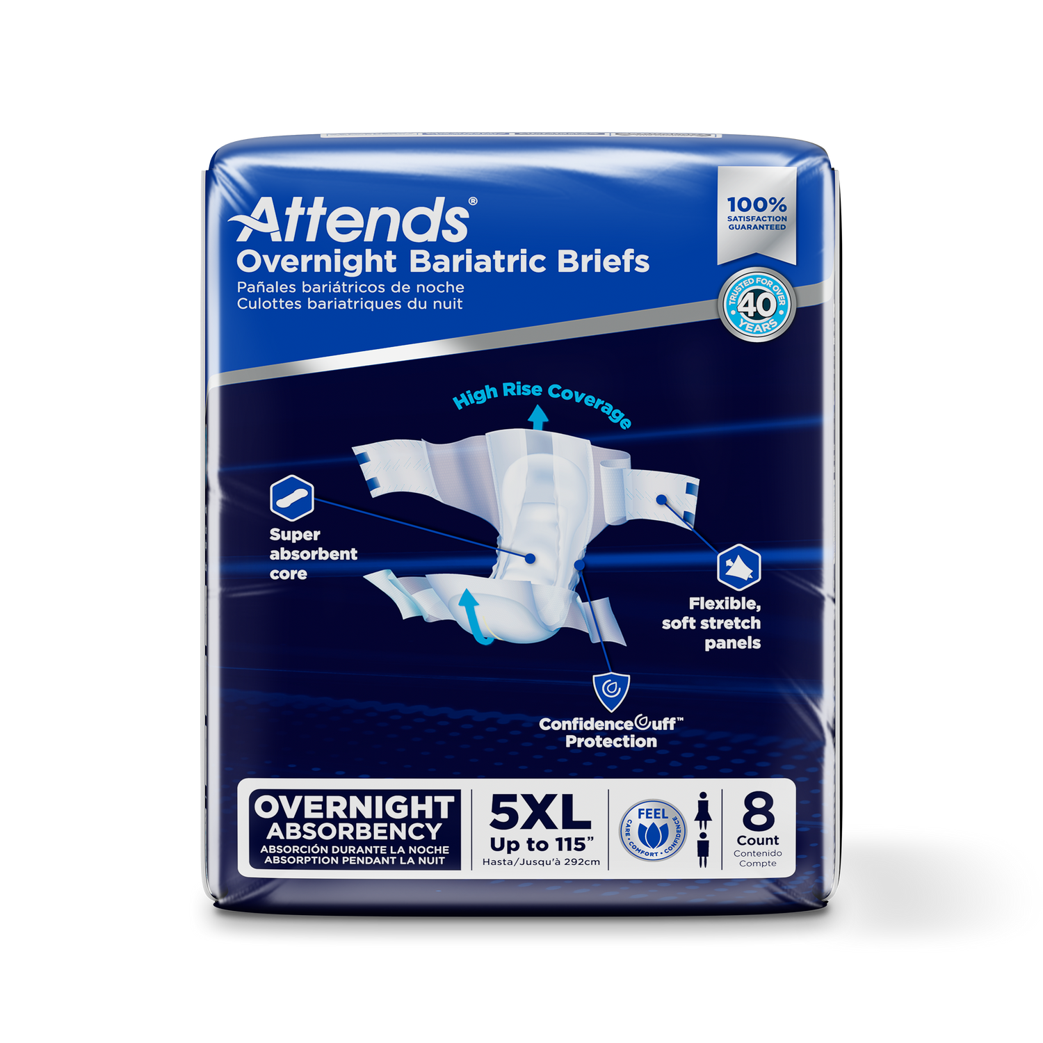 Attends Overnight Bariatric Briefs, 5XL, Up to 115"