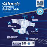 Attends Overnight Bariatric Briefs, 5XL, Up to 115"