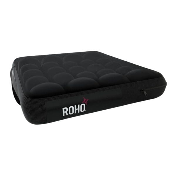 Black ROHO air cushion with textured surface for wheelchair pressure relief
