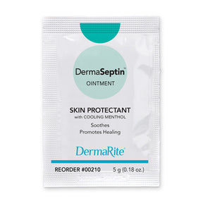 Single-use DermaSeptin ointment packet, skin protectant with menthol, 5g size