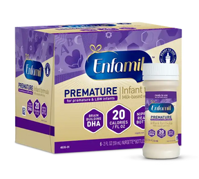 Enfamil Premature infant formula 6-pack box and ready-to-use bottle for premature babies