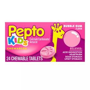 Pepto Kids chewable antacid tablets bubble gum flavor, 24 count, for acid indigestion relief