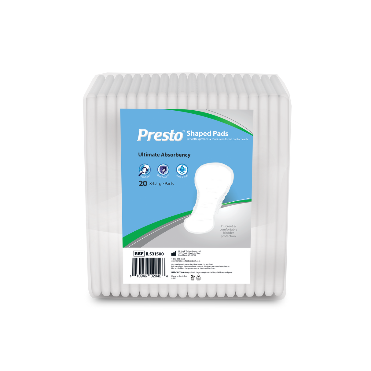 Presto Shaped Pad, Ultimate Absorbency, Unisex, 16" Long