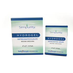 Simpurity hydrogel impregnated gauze wound dressing boxes for wound care