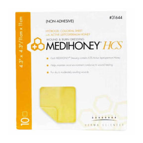 MEDIHONEY HCS non-adhesive wound and burn dressing 4.3in x 4.3in, hydrogel sheet, 10 count box