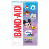 Box of waterproof Band-Aid bandages with Disney emoji characters on the packaging