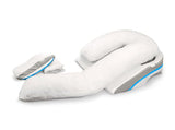 Supportive white body pillow with wedge and two folded covers for comfort and medical care
