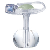 Clear medical feeding tube with balloon for enteral nutrition, close-up view