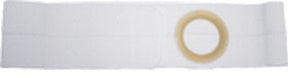 White ostomy barrier strip with central adhesive opening for medical stoma care
