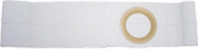 White ostomy barrier strip with central adhesive opening for medical stoma care