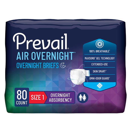 Prevail Air Overnight Incontinence Adult Brief, Size 1, Medium