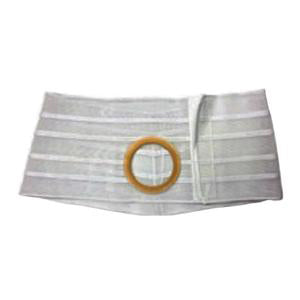 Adjustable hernia support belt with round opening and Velcro closure, white color