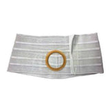 Adjustable hernia support belt with round opening and Velcro closure, white color