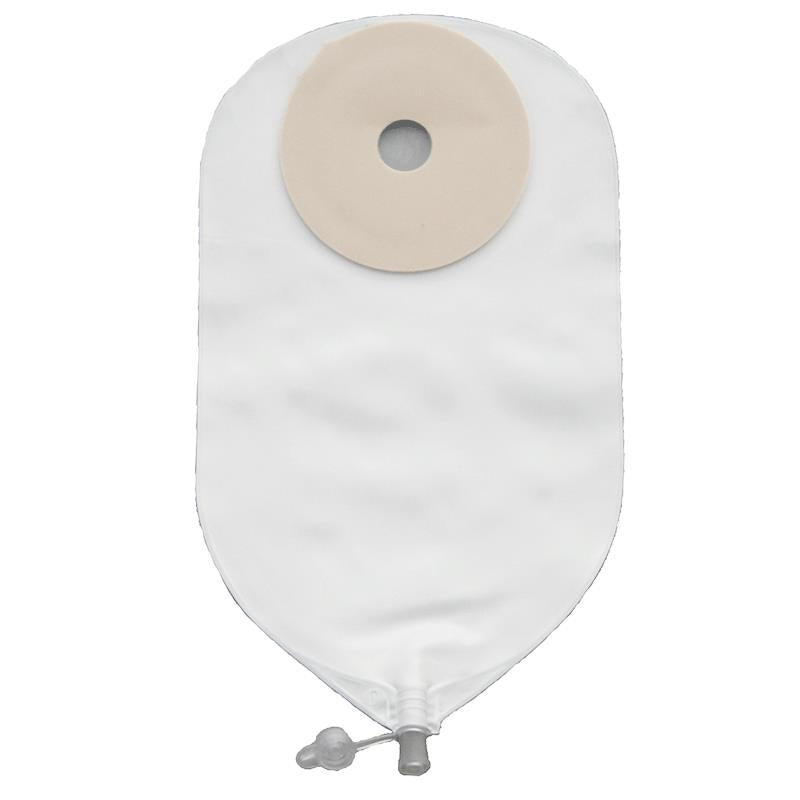 Ostomy bag with adhesive barrier, medical supply for stoma care on white background