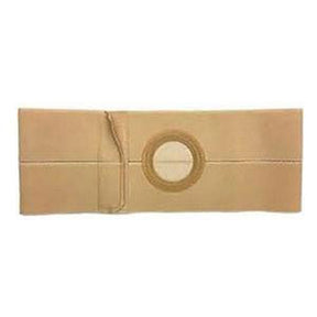 Beige ostomy support belt with central round opening for medical use