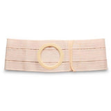 Adjustable beige elastic ostomy belt with circular opening for medical support