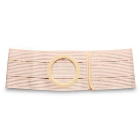 Adjustable beige elastic ostomy belt with circular opening for medical support