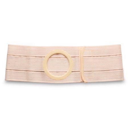Adjustable beige elastic ostomy belt with circular opening for medical support