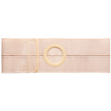Beige elastic ostomy belt with adjustable circular opening for medical support