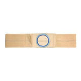 Beige ostomy support belt with blue reinforced ring for stoma appliance security
