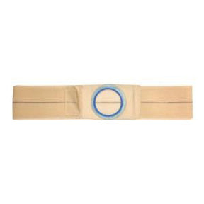 Beige ostomy support belt with blue reinforced ring for stoma appliance security