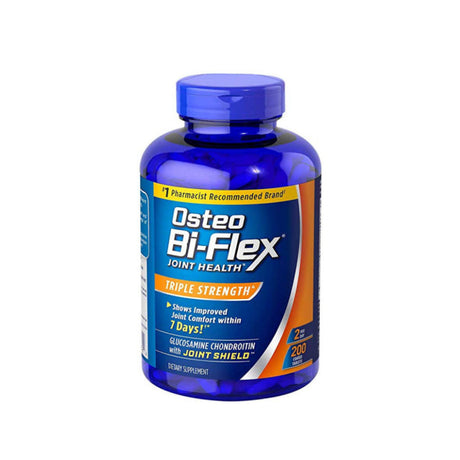 Osteo Bi-Flex Joint Health Triple Strength supplement bottle, blue with clear labeling