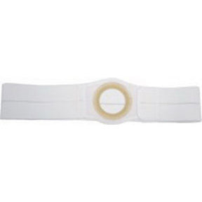 White medical support belt with central circular opening, designed for abdominal support