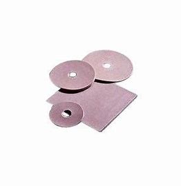 Round and square medical adhesive pads in pink on white background