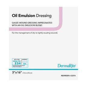 Oil emulsion gauze wound dressing package, 3x16 inch, for dry to lightly exuding wounds