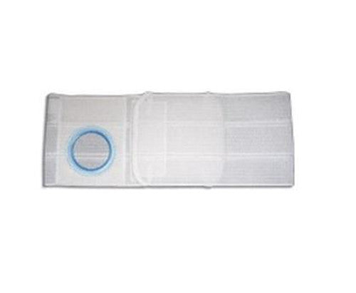 Flat panel medical abdominal belt with center circular opening, white mesh support