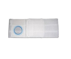 Flat panel medical abdominal belt with center circular opening, white mesh support