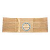 Beige medical ostomy belt with central circular opening for stoma support