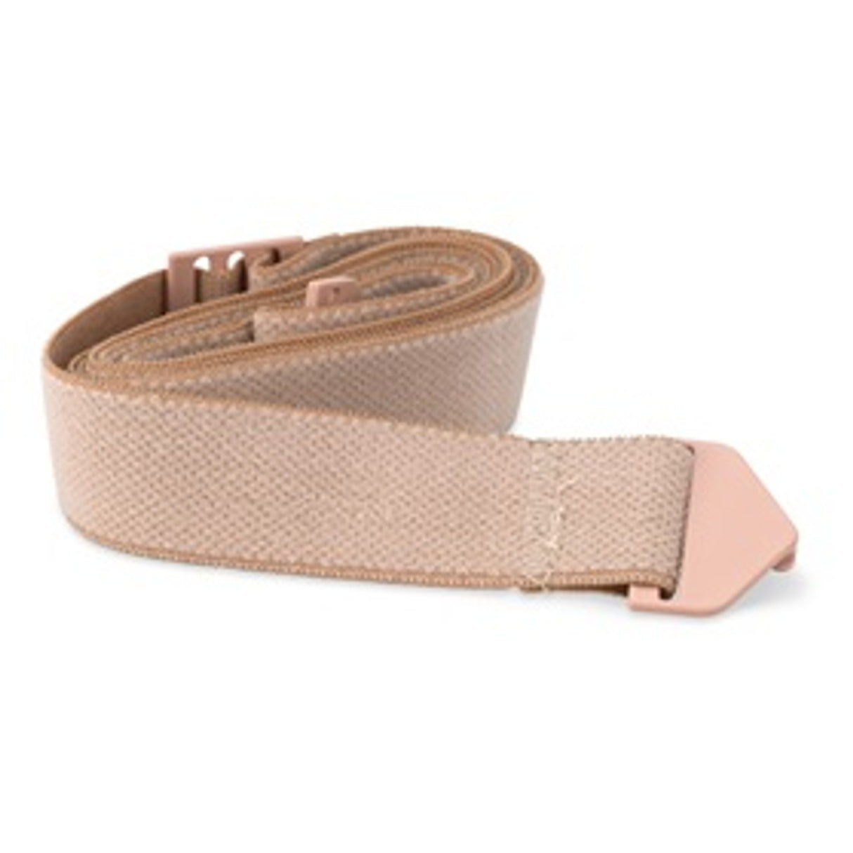 Beige adjustable ostomy belt with plastic hook clasp for medical support