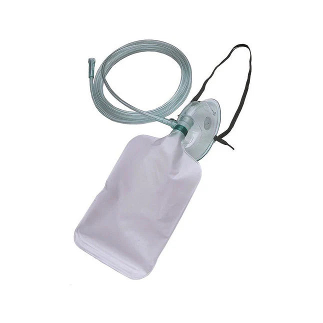 Oxygen mask with reservoir bag and tubing for respiratory therapy
