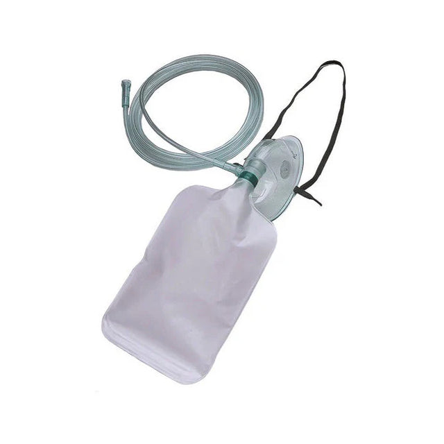Oxygen mask with reservoir bag and tubing for respiratory therapy