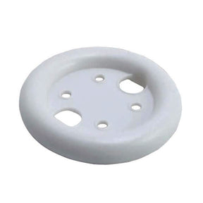White round medical plastic disk with five holes, isolated on white background
